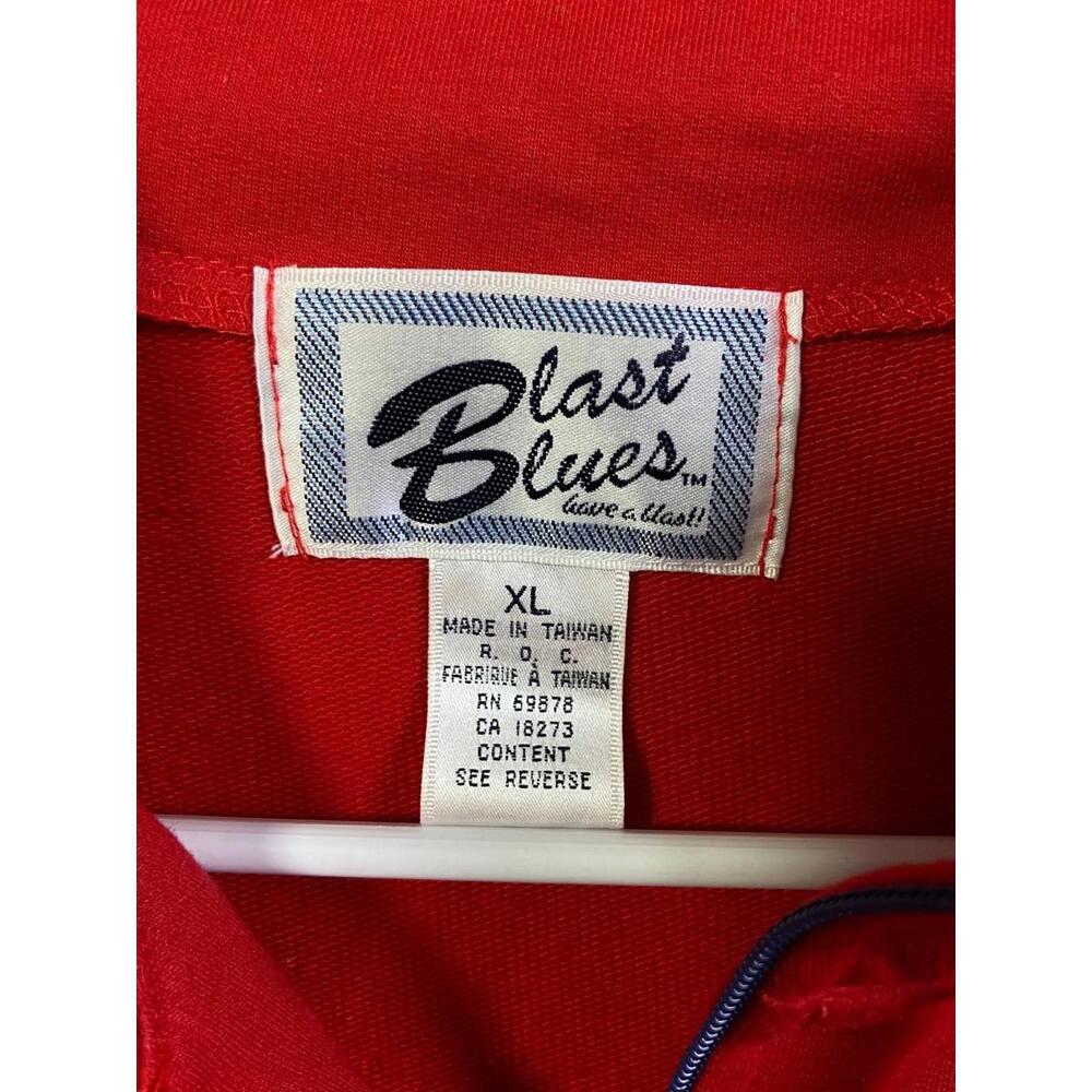 Red Snap Pullover XLarge Vintage 90s Grandma core Embroidered Flower Blast Blues - Picture 4 of 10